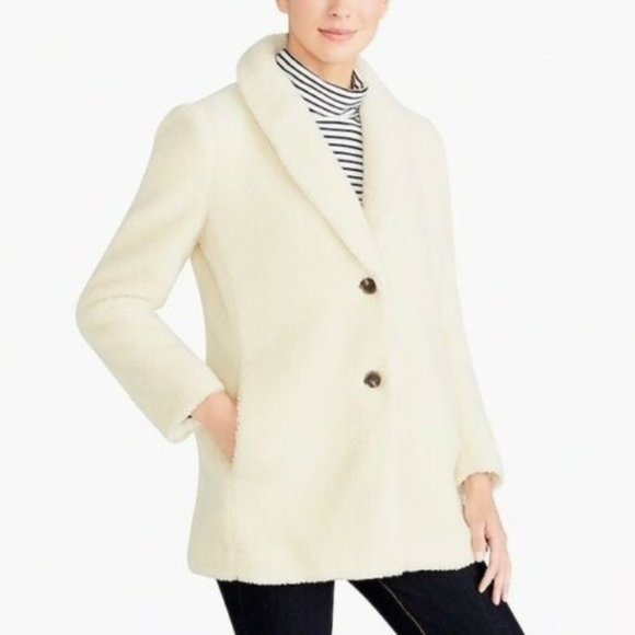 J. Crew Factory Beige Teddy Bear Coat Large. Long sleeve, lined, front pockets - Picture 1 of 10